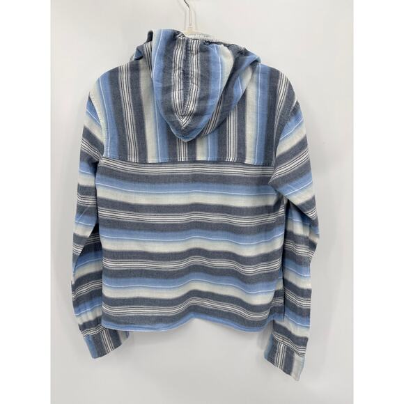 Hollister Womens Striped Pullover Hoodie Blue Gray White 100% Cotton Size Small - Picture 3 of 6